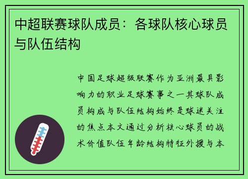中超联赛球队成员：各球队核心球员与队伍结构
